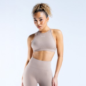 Sujetador Deportivo DFYNE Dynamic High Neck Backless Mujer Beige | 583691JFG