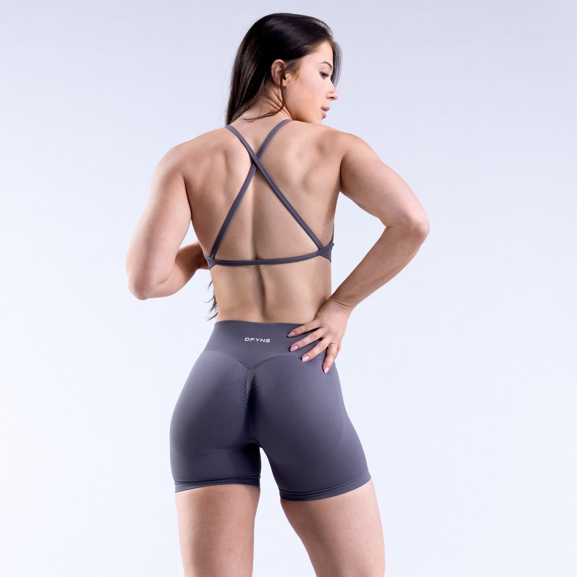 Sujetador Deportivo DFYNE Dynamic High Neck Backless Mujer Gris Oscuro | 264751IHR