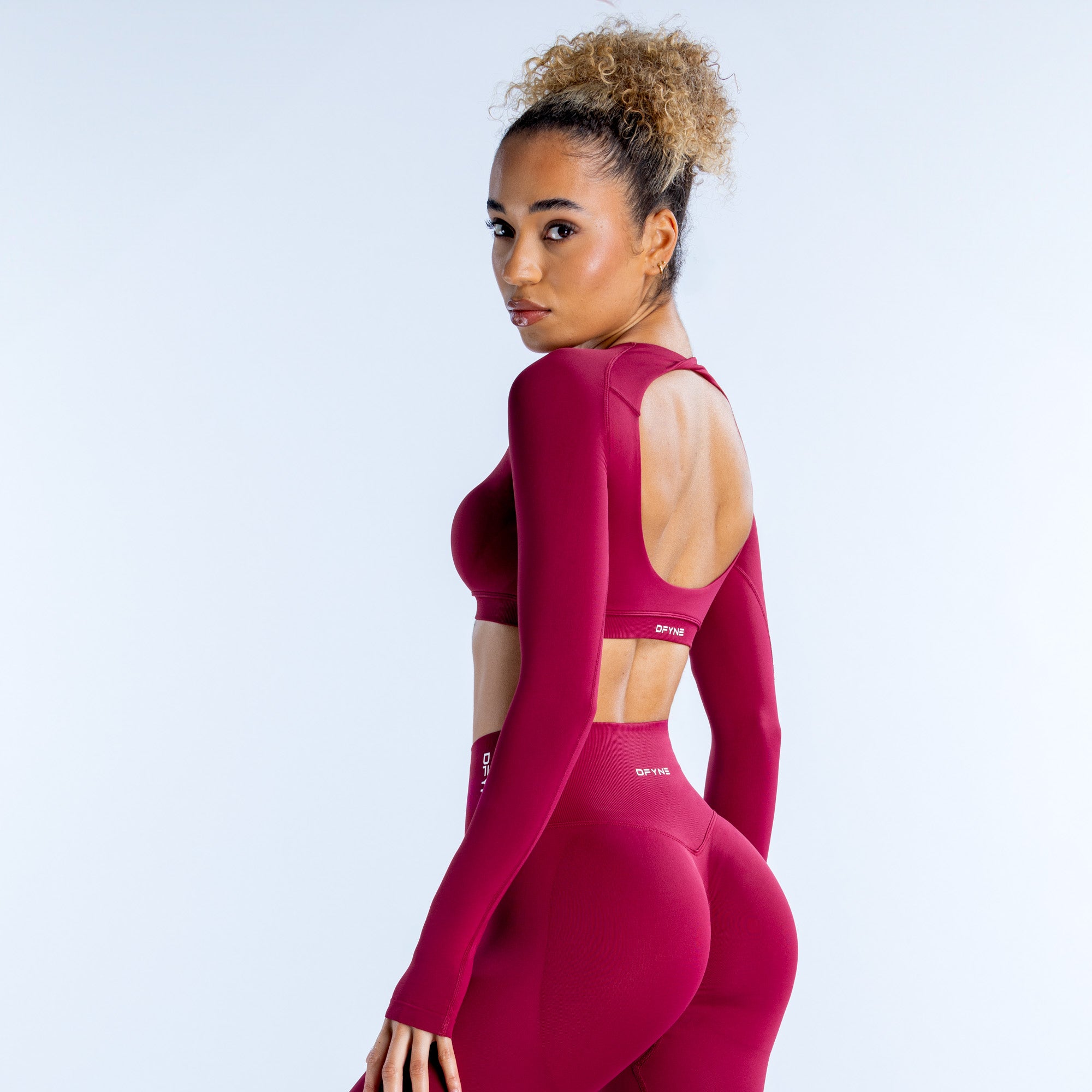 Top DFYNE Dynamic Long Sleeve Crop Mujer Fucsia | 071524XRO