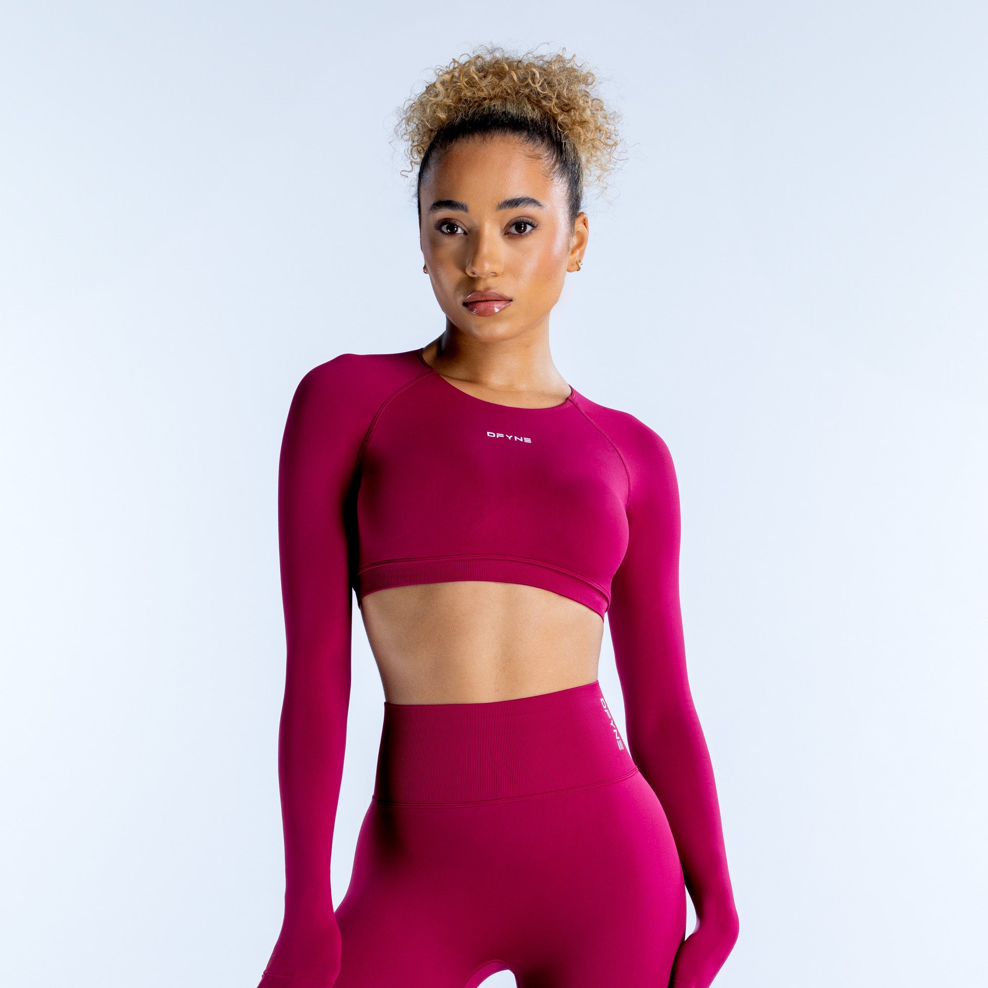 Top DFYNE Dynamic Long Sleeve Crop Mujer Fucsia | 071524XRO