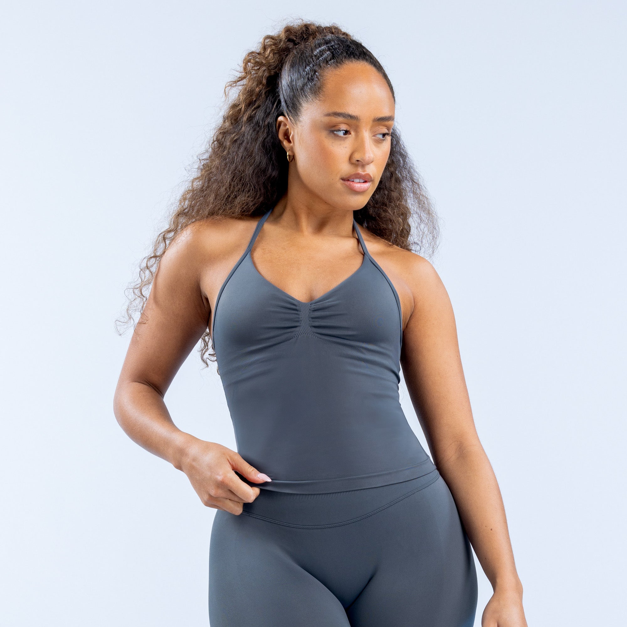 Top DFYNE Impact Longline Strappy Mujer Gris | 693140UGV