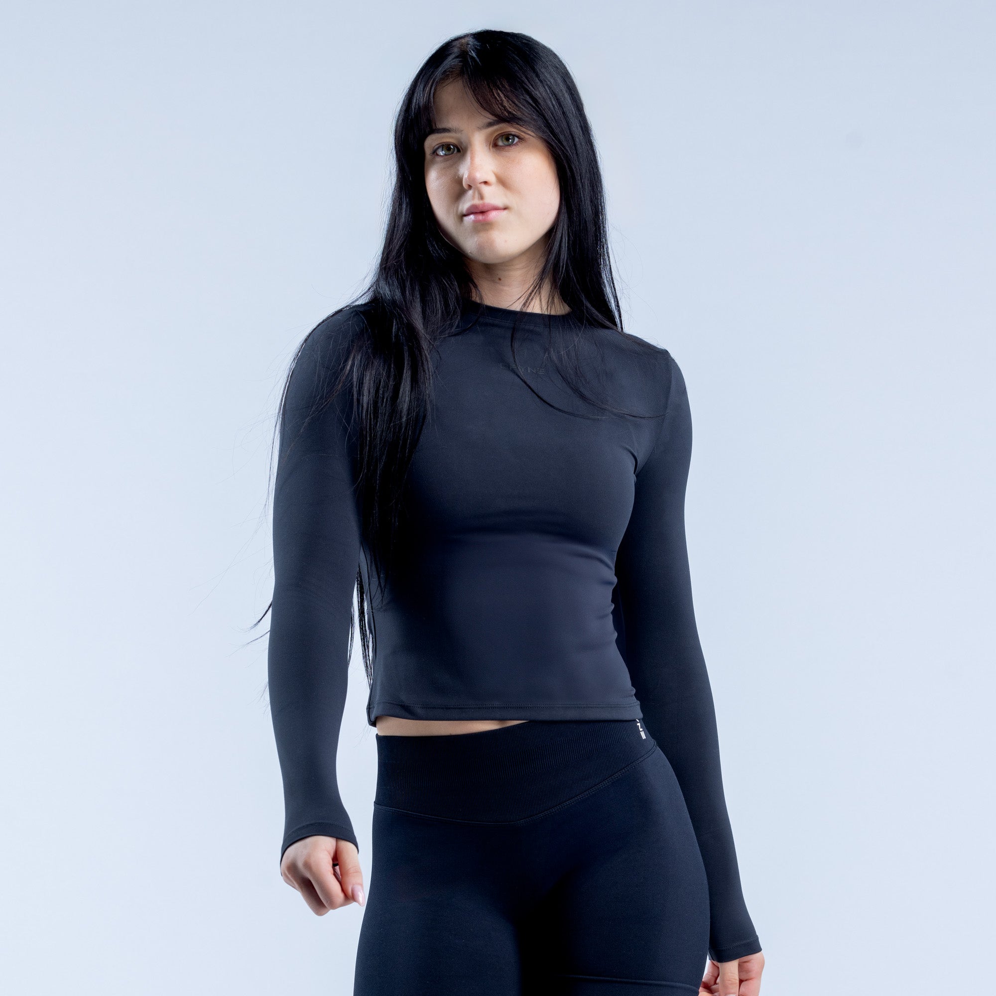 Top DFYNE Origin Fitted Long Sleeve Mujer Negras | 169408PAJ